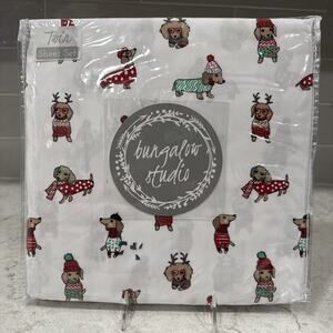 New Bungalow Studio DACHSHUND Dogs Christmas Twin Size Sheet Set SHEETS NEW